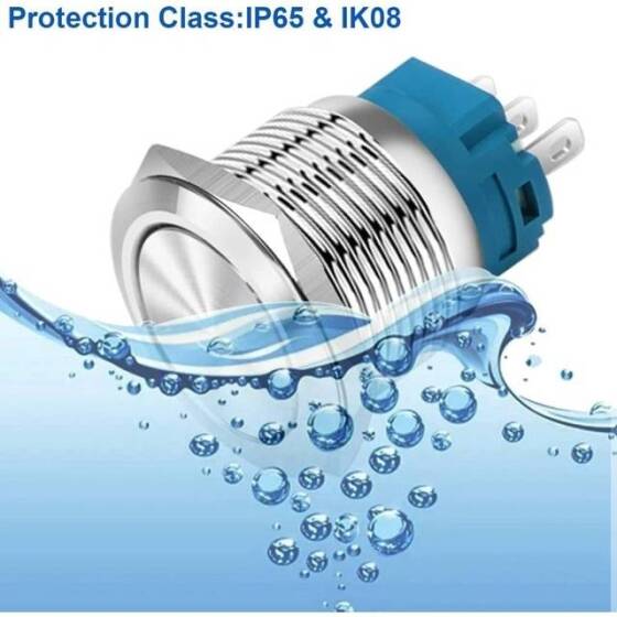 Flat Head 22mm 110-220V Waterproof Momentary Self-Resert Metal Push Button Switch With Red Led Light And Switch Socket Button Connector - 4