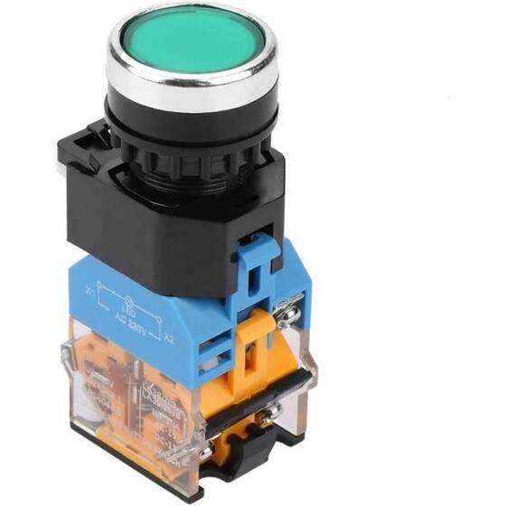 Flat Head 22mm 12-24V Waterproof Momentary Self-Resert Metal Push Button Switch With Green Led Light And Switch Socket Button Connector - 1