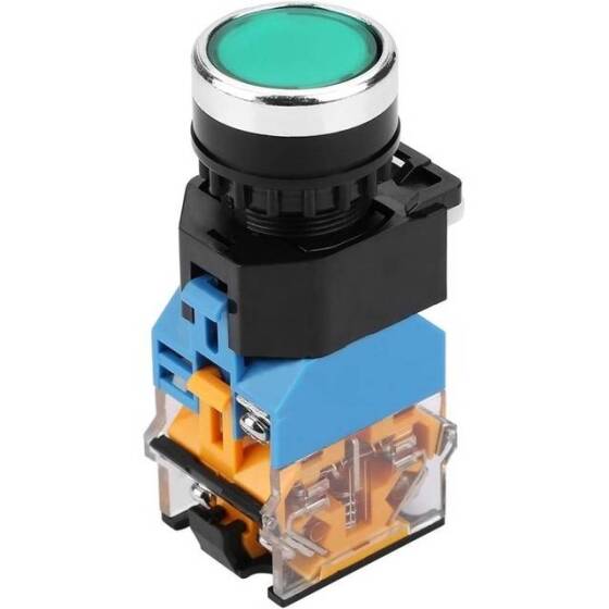 Flat Head 22mm 12-24V Waterproof Momentary Self-Resert Metal Push Button Switch With Green Led Light And Switch Socket Button Connector - 4
