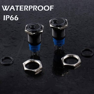 Flat Head 22mm 12-24V Waterproof Momentary Self-Resert Metal Push Button Switch With Yellow Led Light And Switch Socket Button Connector - 5
