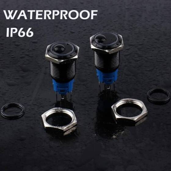 Flat Head 22mm 12-24V Waterproof Momentary Self-Resert Metal Push Button Switch With Yellow Led Light And Switch Socket Button Connector - 5