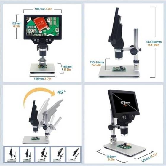 G1200 1200x 12MP Digital Electronic Microscope 7 Inch LCD Display For PCB Motherboard Repaire EU Plug Without Battery - 1
