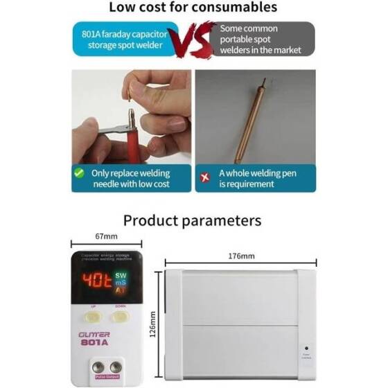 GLITTER 801A+ Energy Storage Capacitor Spot Welder +70A Welder Pen+Voltage Measuring Pen EU Plug - 1