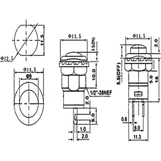 Green DS-428 12mm 2 PIN Self-Locking On-Off Push Button Switch - 3