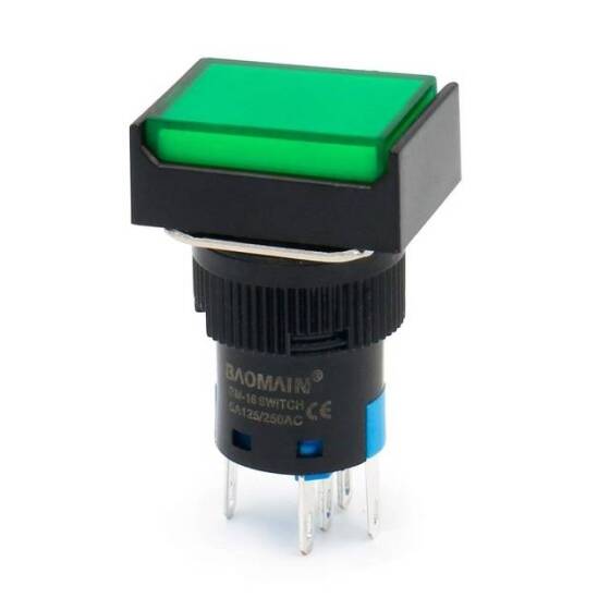 Green LA128A 12V 5PIN 16mm Thread Self-Reset Round Push Button Switch - 1