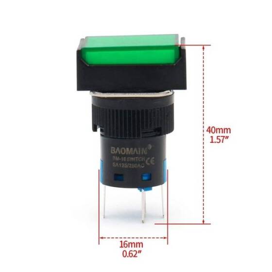 Green LA128A 12V 5PIN 16mm Thread Self-Reset Round Push Button Switch - 2