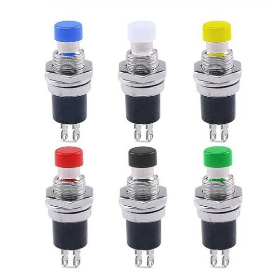 Green PBS-110 2 PIN 7mm Thread Momentary Self-Reset Push Button Switch - Press On-NO - 2