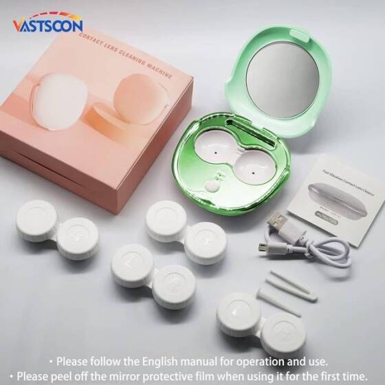 Green Portable Ultrasonic Contact Lens Cleaner (With Battery) - 3