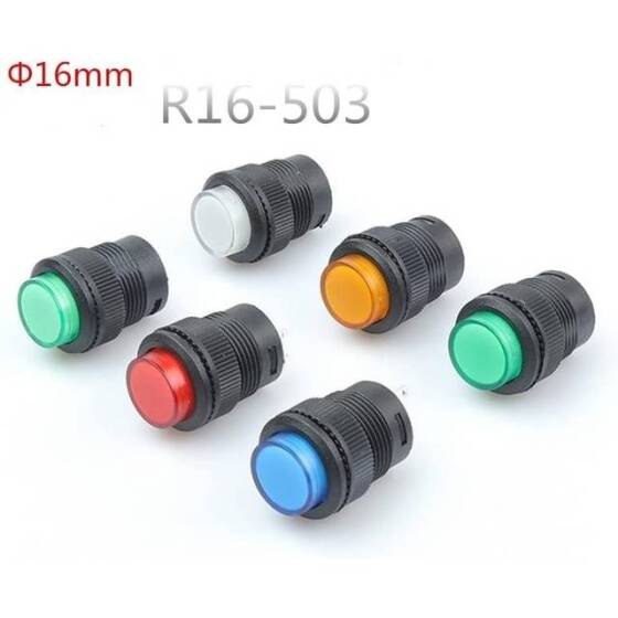 Green R16-503BD 16mm 4 Pin Momentary Self-Reset Mini Push Button Switch With Light - 2