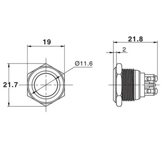 High Head 16mm Waterproof Self-Resert Metal Push Button Switch Without Light - 2