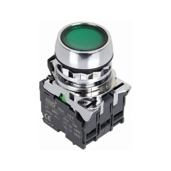 ISM-BW33B5 24V Illuminated Spring Metal Button - Green - 1