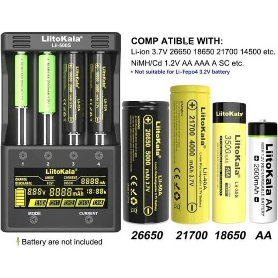 LiitoKala Lii-300 18650 Battery Charger 18650 26650 14500 10440 17500 1.2V AA AAA Capacity Test Usb 5V Output Large LCD Display Full Set EU Plug - 3