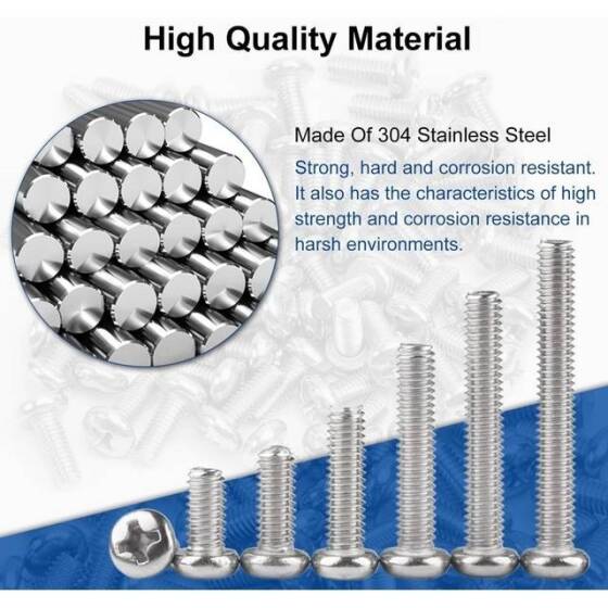 M2x10 304 Stainless Steel Cross Recessed Pan Head Screws Phillips Screws - 3