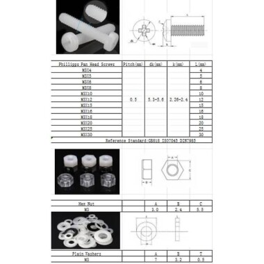 M3x25 White Plastic Nylon Pan Head Phillips Screw - 4