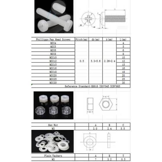 M3x25 White Plastic Nylon Pan Head Phillips Screw - 4
