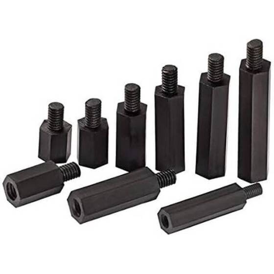 M3x30+6mm Black Hexagonal Nylon Column Single Head - 1