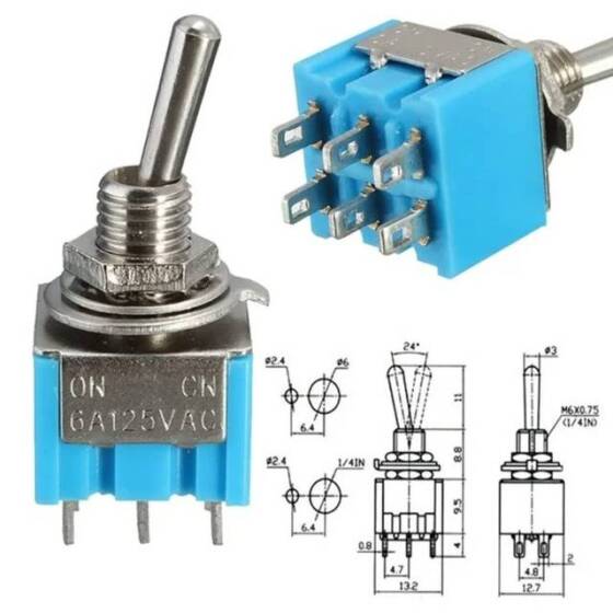 Mini MTS-203 6 Pin DPDT ON-OFF-ON 6A 125VAC Toggle Switches - 4