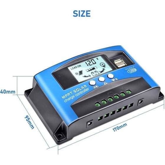 MPPT 60A 12/24V Solar Charge Controller - Dual USB - LCD Display - Automatic Solar Cell Charger - Regulator With Charge - 3