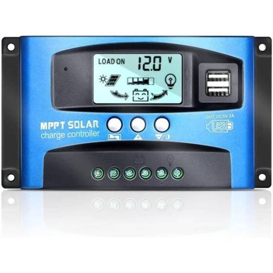 MPPT 60A 12V/24V/36V/48V/60V Solar Charge Controller - Dual USB - LCD Display - Automatic Solar Cell Charger - Regulator With Charge - 1