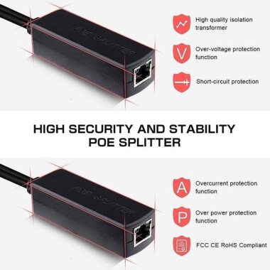 Non-Isolated DC5.5x2.1mm 100M PoE Splitter 48V To 12V1.2A - 3