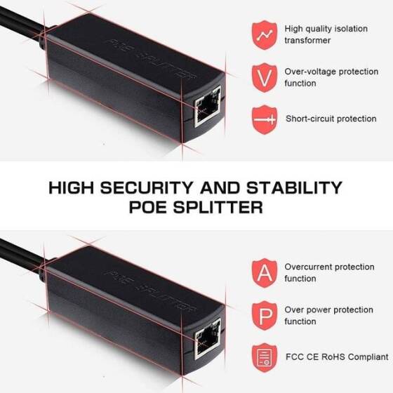 Non-Isolated DC5.5x2.1mm 100M PoE Splitter 48V To 12V1.2A - 3