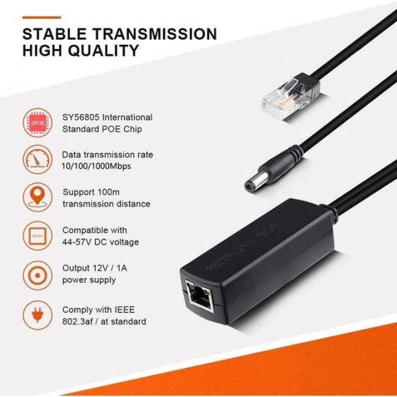 Non-Isolated DC5.5x2.1mm 100M PoE Splitter 48V To 12V1.2A - 4