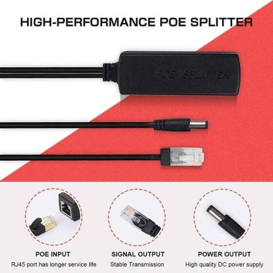 Non-Isolated DC5.5x2.1mm 100M PoE Splitter 48V To 12V1.2A - 5