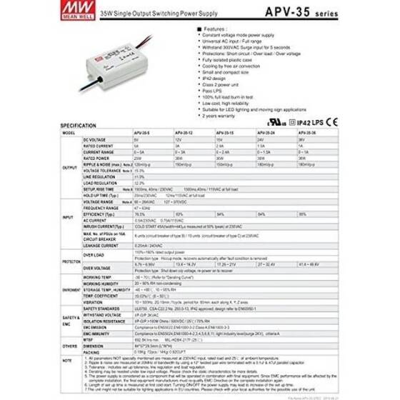Original Taiwan MEAN WELL APV-35-5 Waterproof Power Supply - 4