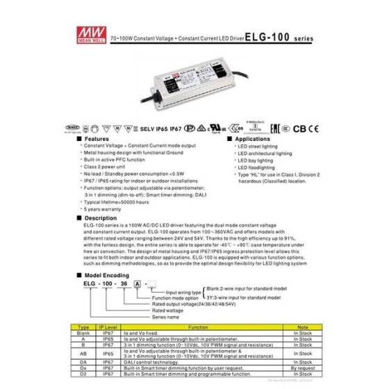 Original Taiwan MEAN WELL ELG-100-48A-3Y Waterproof Power Supply - 2