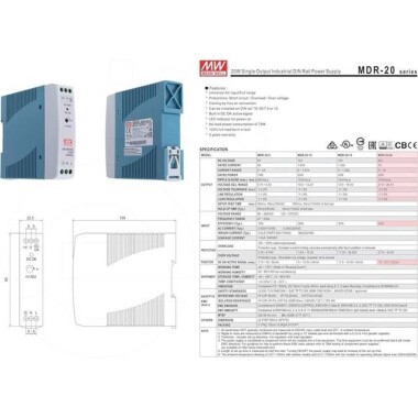 Original Taiwan MEAN WELL MDR-20-24 Rail Power Supply - 5