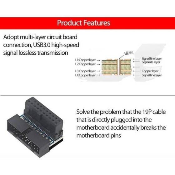 PH19A USB 3.0 19P20P Adapter Black Blue - 5