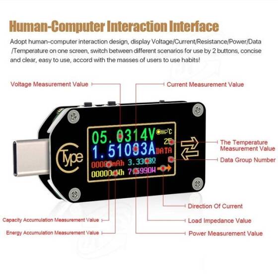 RD TC66 Type-C PD TTrigger USB-C Voltmeter Ammeter Voltage 2 Way Current Meter Multimeter PD Charger Battery USB Tester USB Communication + PD Switch - 3