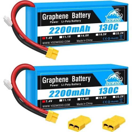 RED 2200MAH 2S 7.4V 35C High Power High Quality Model Airplane LIPO Battery T Female - 1