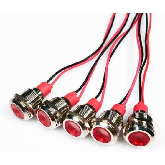 Red 220V 12mm LED Metal Indicator Light With 15cm Cable - 2