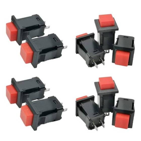 Red DS-429A 10mm 2 PIN Self-Locking Square Push Button Switch With Lock - 1