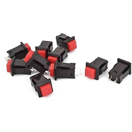 Red DS-429A 10mm 2 PIN Self-Locking Square Push Button Switch With Lock - 2