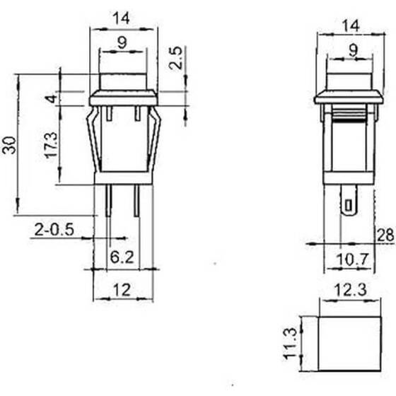 Red DS-429B 10mm 2 PIN Self-Reset Square Push Button Switch - 2