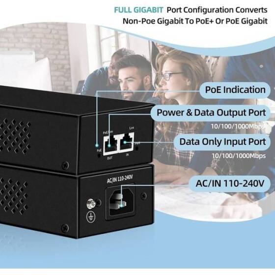 SDAPO PSE90G 90W Gigabit PoE Injector US Plug - 3