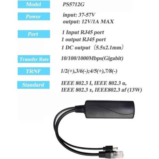 SDAPO Type C 100M PoE Splitter 48V To 12V 1A - Single Board - 4