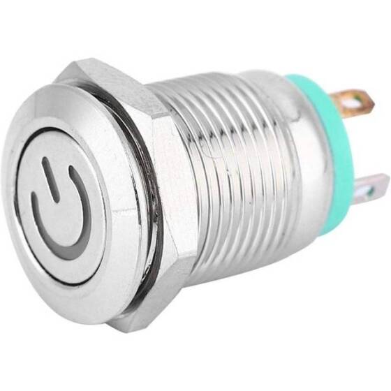 Short Flat Head 12mm 3-6V Waterproof Momentary Self-Resert Metal Push Button Switch With Green Led Light - 4