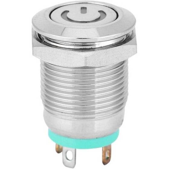 Short Flat Head 12mm 6-24V Waterproof Momentary Self-Resert Metal Push Button Switch With Green Led Light - 2