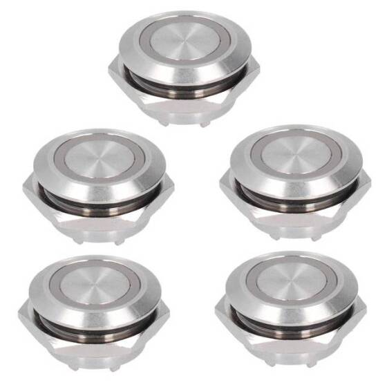 Short Flat Head 12mm 6-24V Waterproof Momentary Self-Resert Metal Push Button Switch With Red Led Light - 1