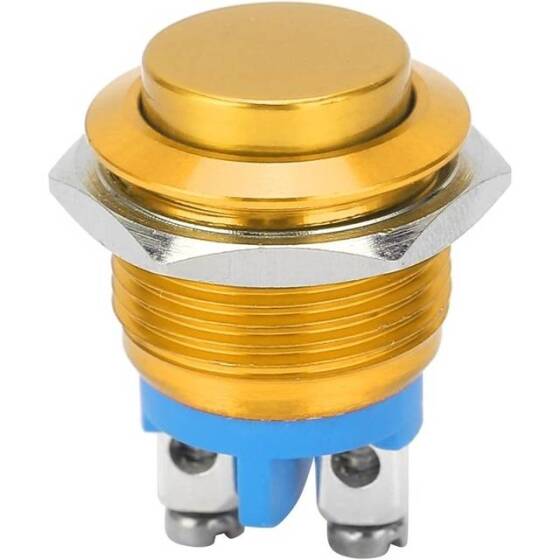 Short Flat Head 16mm 220V Waterproof Momentary Self-Resert Metal Push Button Switch With Yellow Led Light - 1