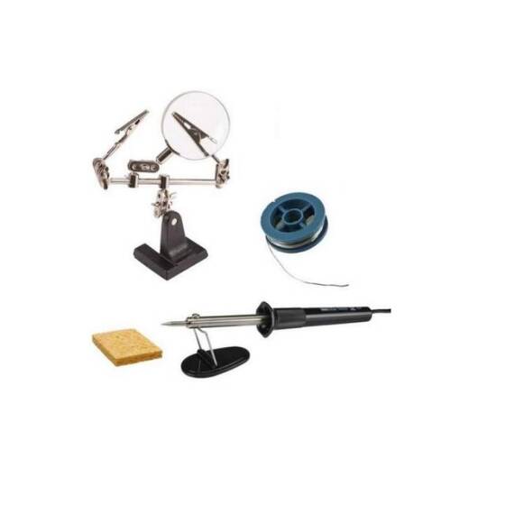 Soldering Starter Tool Kit - (30W Iron, Solder, Sponge, Helping Hand) - 1