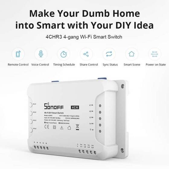 Sonoff 4CH R3 4 Channels Smart Switch Support Google/Smart Home Automation 10A-Upgraded To Sonoff 4CH R3 - 3