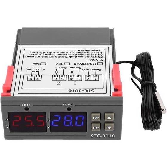 STC-3018 DC12V Dual Display Dual Temperature Adjustable Temperature Controller With 1M Cable - 1