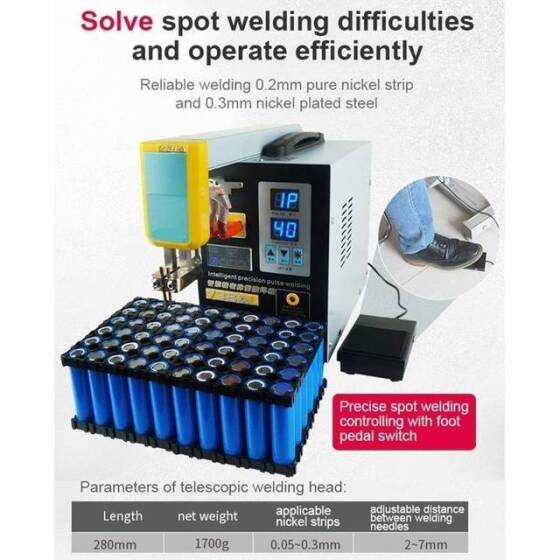 SUNKKO 738AL 18650 Battery Pulse Spot Welder + 73LB Welding Arm + 70BN Welding Pen US Plug 110V - 2