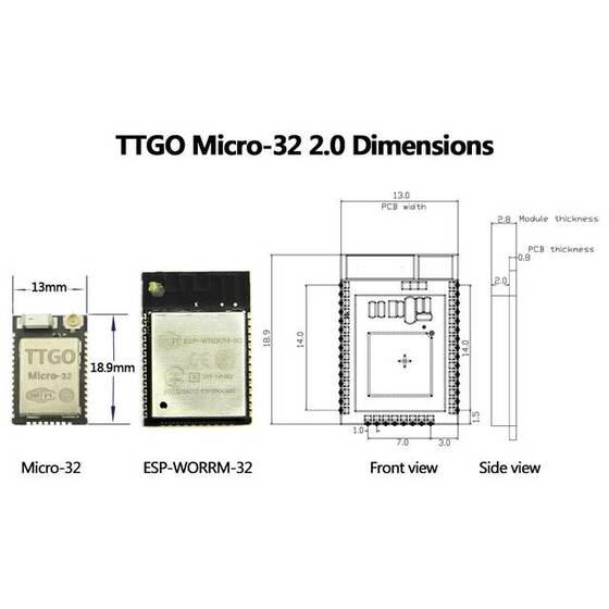 TTGO Micro-32 V2.0 Wifi Wireless Bluetooth Module ESP32 PICO-D4 IPEX ESP-32 - 3