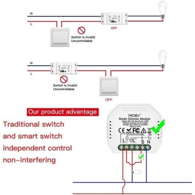 Tuya Wifi Smart Light Led Dimmer Switch Module 1 Channel Double Control QS-Wifi-S05 Zero Fire 220-240V For Alexa Original Packing Size: 45x45x18mm - 2