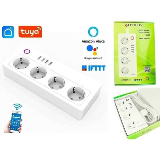 Tuya Wifi Smart Power Strip 4 Usb AC Plug 16A 1.8M For Alexa Google Home EU Plug - 3